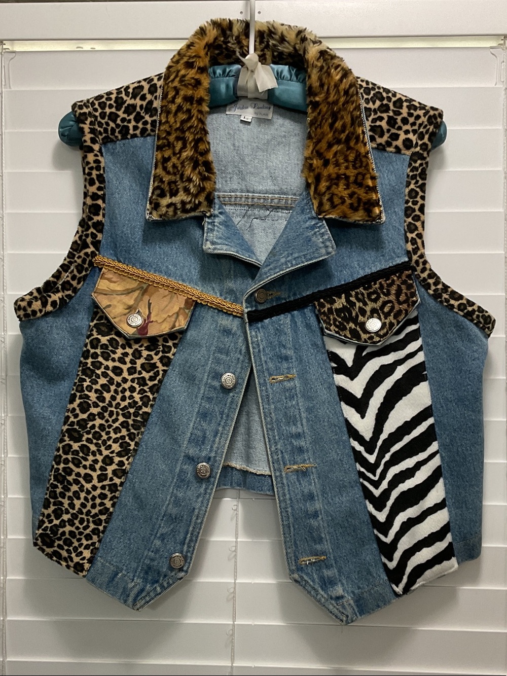 Y2K Women’s Denim Vest with Leopard & Zebra Print Accents
